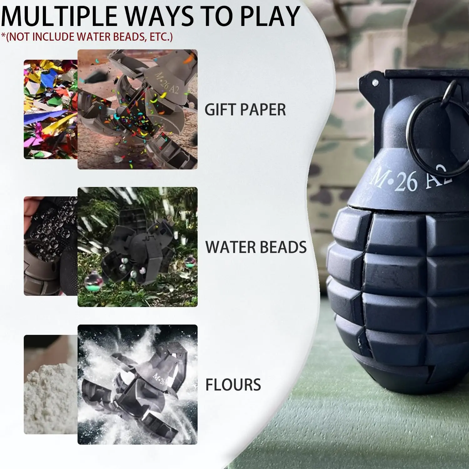 Tactical Airsoft Hand Grenades Toys 2Pcs Plastic M26 Model Spring Powered Impact Pull Ring Water Grenade Toy for 14+ Boy Gift