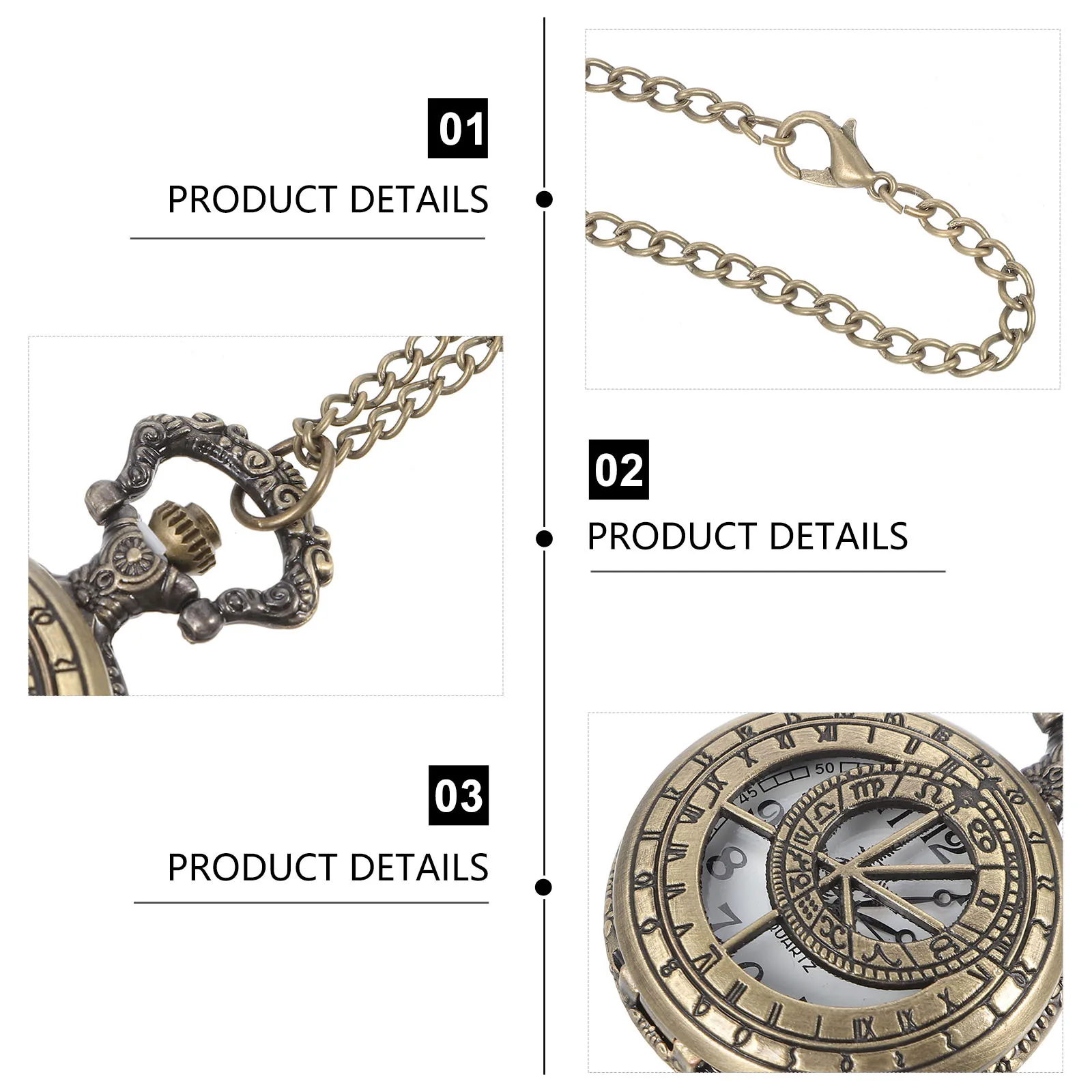 Vintage Pocket Watch Hollow Digital Dial Compact Size Retro Hanging Necklace Chain Pendant Quartz Watch Fashion Accessories