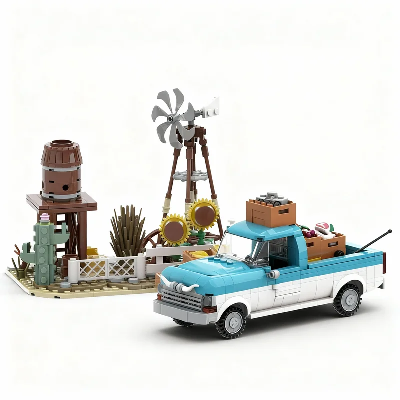 547-pieces-moc-city-champions-super-car-texas-farm-truck-windmill-model-technology-diy-assembly-building-blocks-display-gift-home