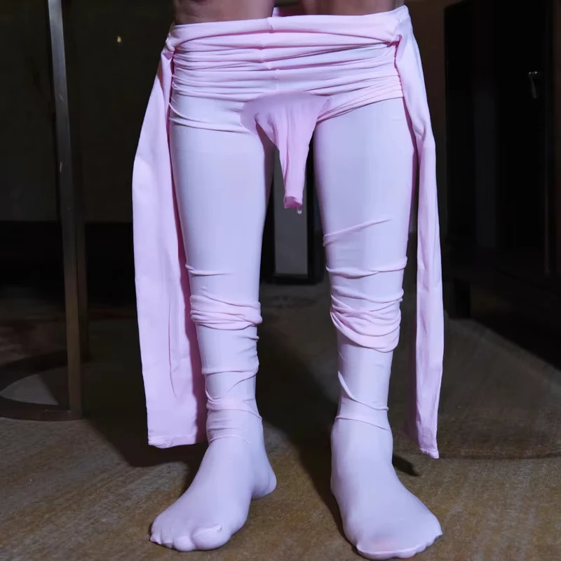 

See Through Male Solid Bodysuits Homewear Men Sheer Jumpsuit Srockings Pantyhose Tights Leoatrd One-piece Pajamas Dance Wear
