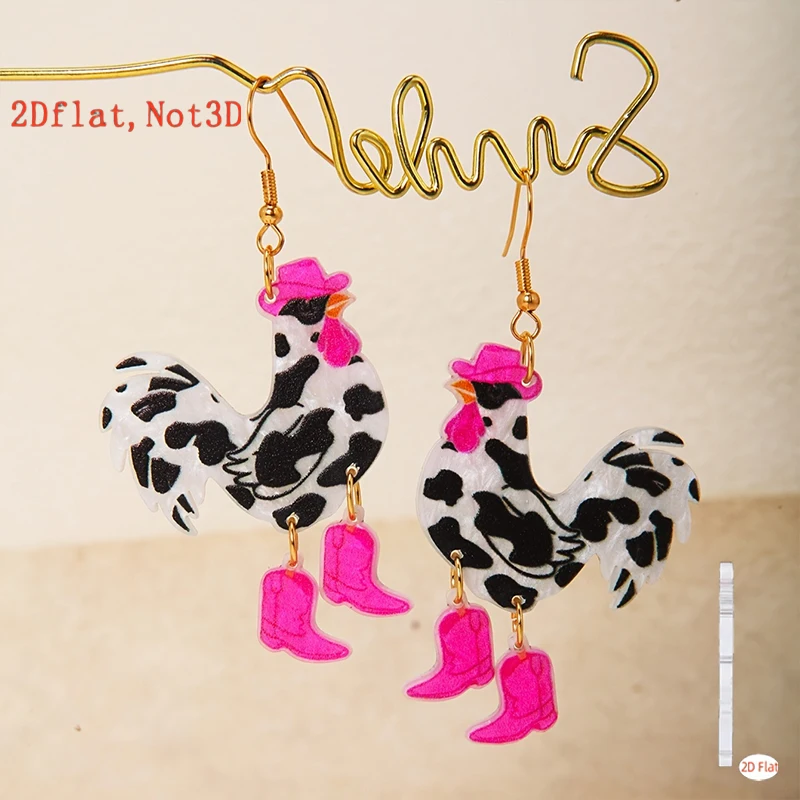 European American Cross Border New 2D Flat Acrylic Chicken Earrings Christmas Funny Creative Animal Ear Jewelry