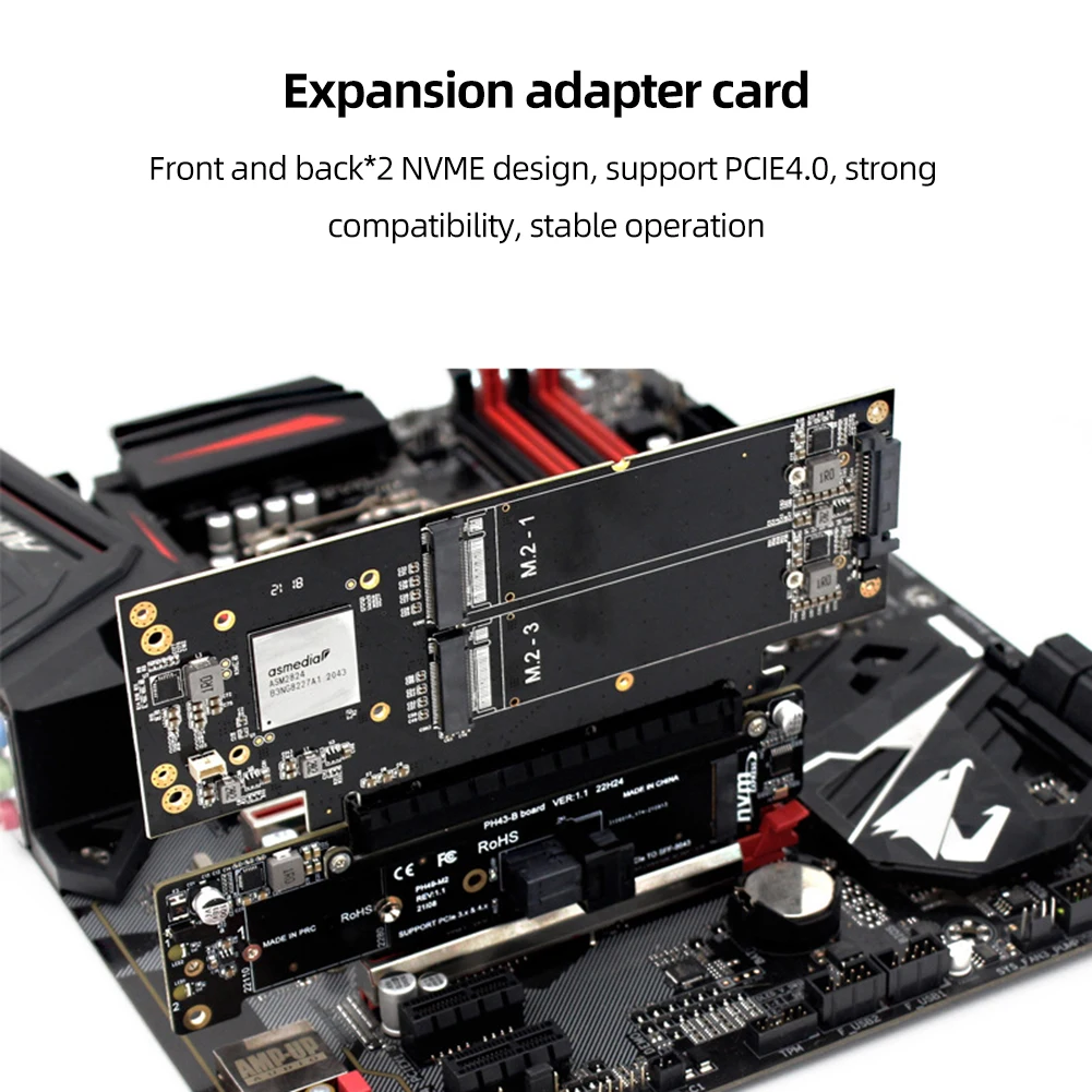 PCIe X16 To X8+X4+X4 Adapter Card Expansion Card PCIE4.0 for M.2 NVMEx2 Input Ports Support 2280/2260/2242/2230 SSD