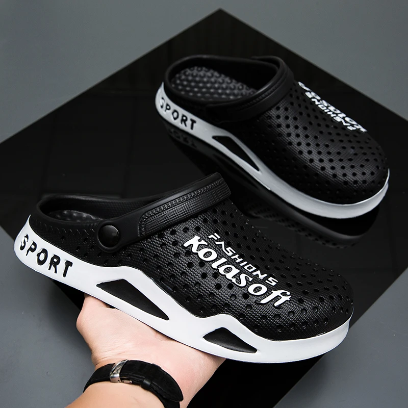 Men's Perforated Sandals, Breathable, Comfortable, Lightweight Eva Garden Shoes, Casual Slippers, Outdoor Beach Shoes