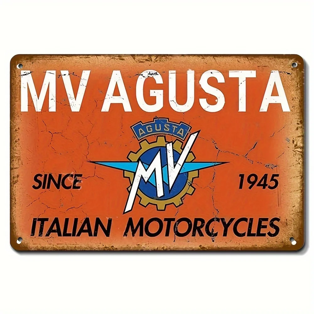 Panneau métallique vintage MV Agusta pour motos italiennes - Décoration murale rétro pour garage ou maison, design emblème orange classique, durable