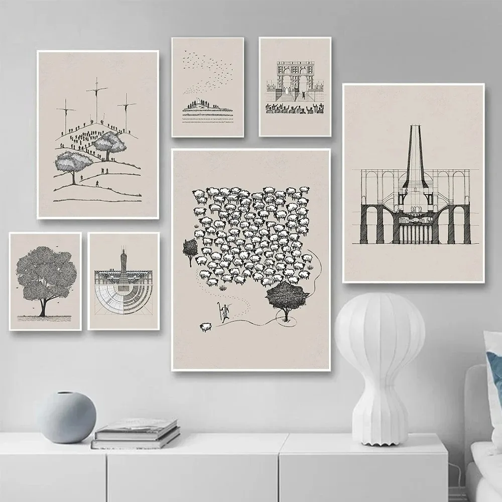 Jesus Leaves The 99 Shepherd Christian Bible Verse Sketch Poster Canvas Painting Wall Pictures Living Room Bedroom Home Decor