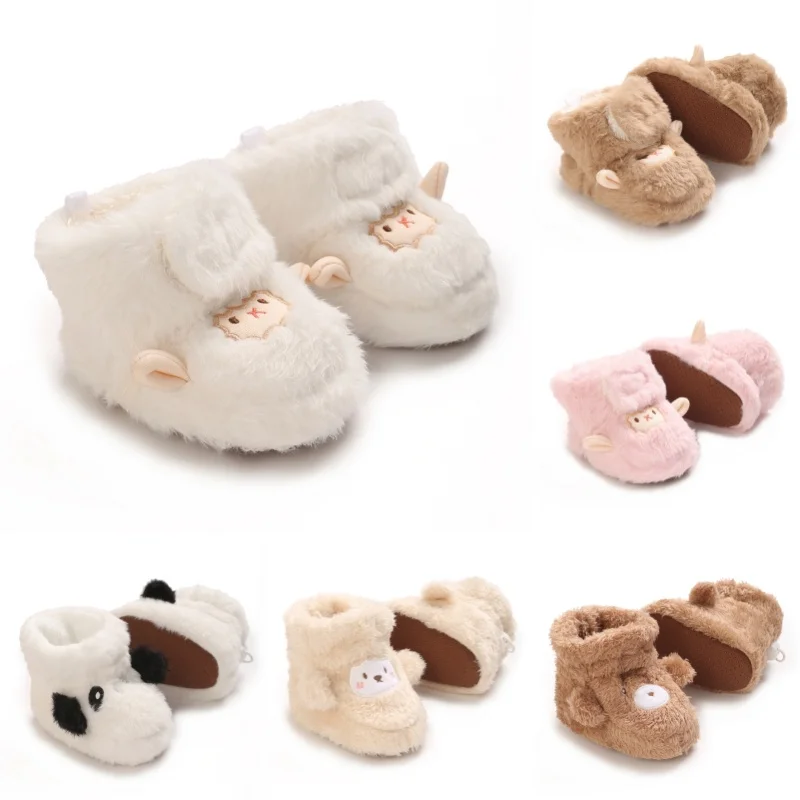 Winter Baby And Baby Girl Warm Plush Baby Boots With Cute Cartoon And Comfortable Soft Soles Suitable For Newborns Aged 0-18M