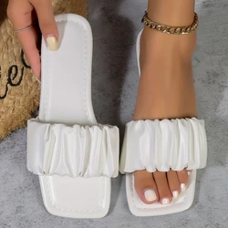 Sommer Hausschuhe für Frauen Plissee Flip Flops Wohnungen neue koreanische Hausschuhe Frauen Sandalen grün Slip on Schuhe große Größe 36-42