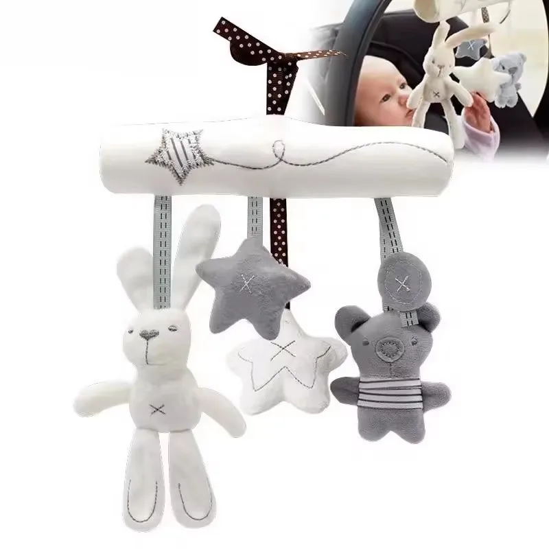 Baby Crib Rattles Plush Toys Soft Rabbit Rattles Pram Toys Hanging Rattle For Stroller Newborn Bed Pendant Bell Toy 0 12 Months