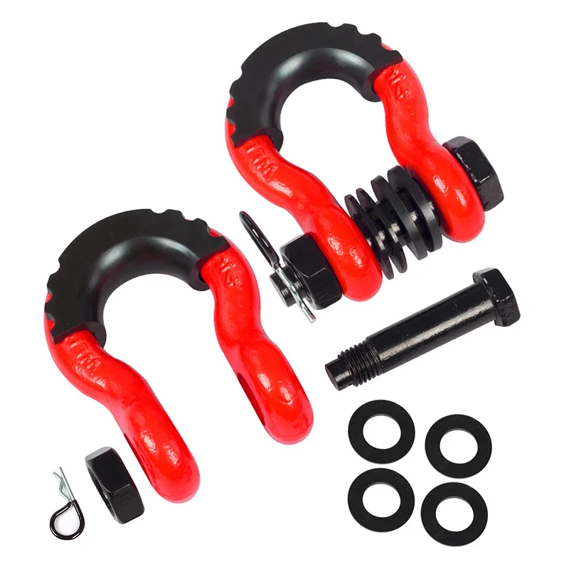 2pcs 3/4 D Ring Shackle 19 Ton Tow Truck Hook With Protective Cover U-Hook Loop Hook Trailer Rope Suv Modification Towing Bars