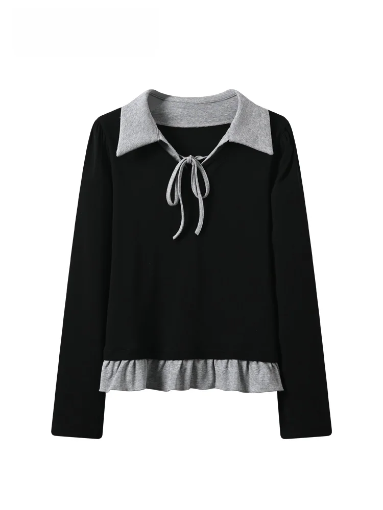 

Женская трикотажная рубашка CaraCLUB больших размеров с длинным рукавом, повседневный стиль, новинка весны, свободный крой, с воротником, в стиле пэчворк, стройнящий топ