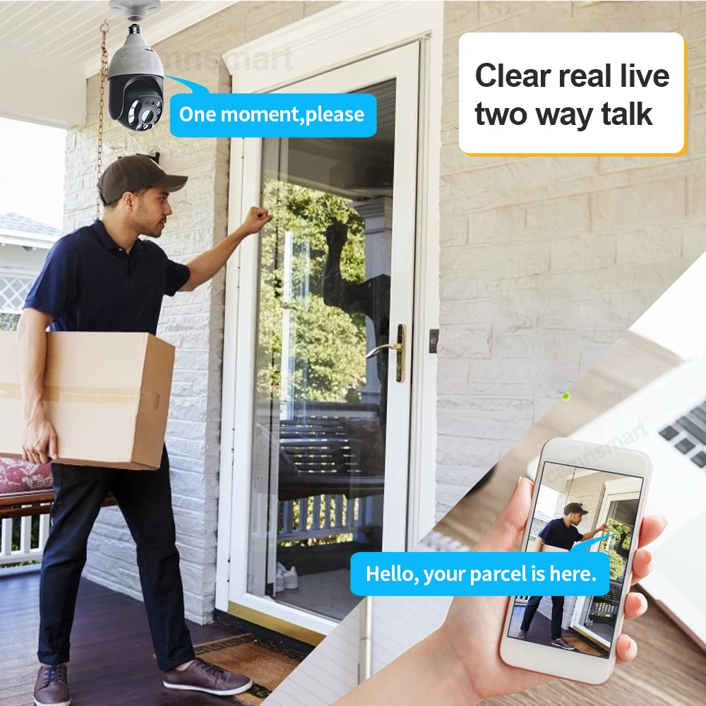 5MP กลางแจ้ง Wifi กล้องซูม Secur CAM โดม PTZ ความเร็วสูงหลอดไฟซ็อกเก็ตสมาร์ท YCC365PLUS TUYA APP Motion Detection way Talk