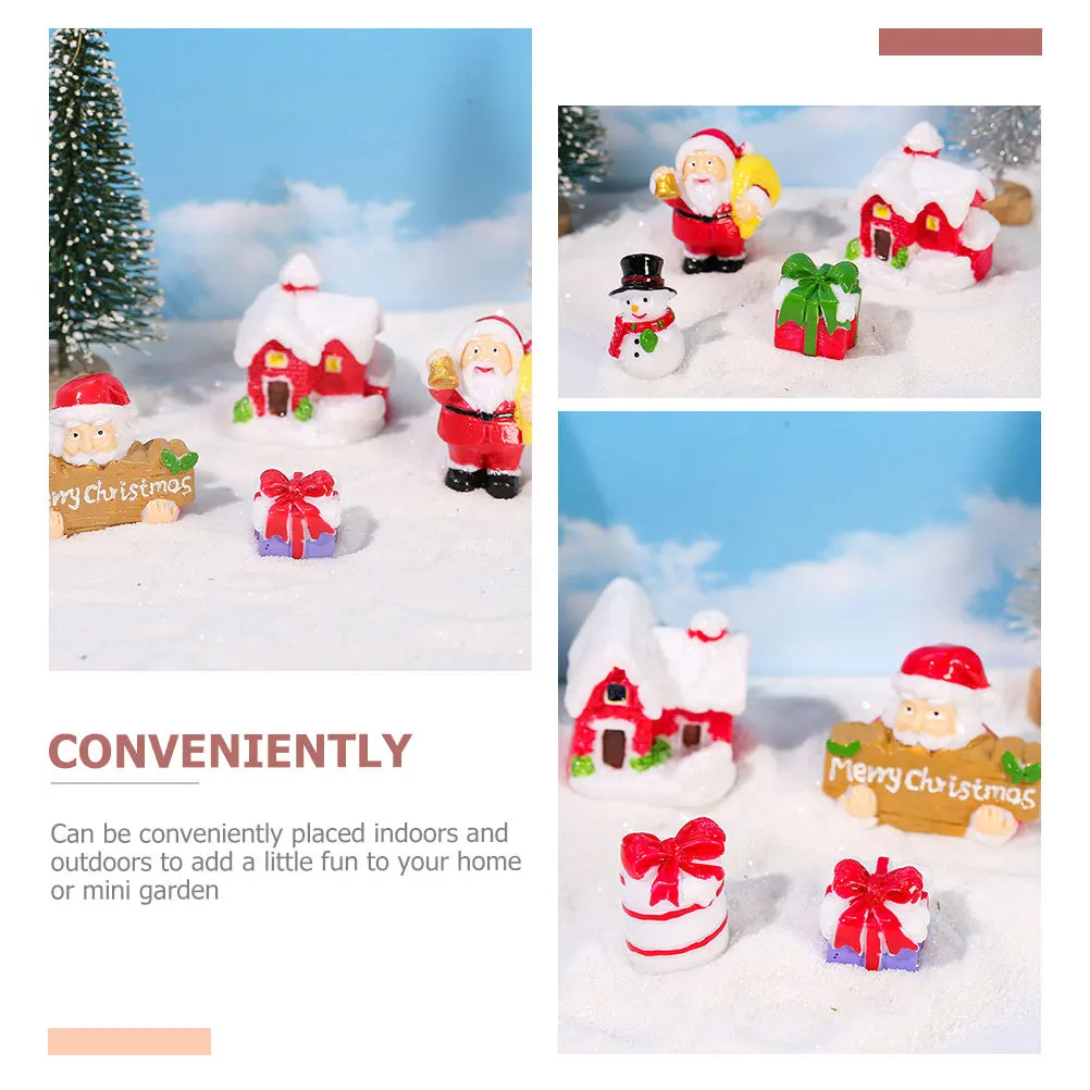 

8Pcs Miniature Christmas Decor Resin Santa Claus Snowman Statues for DIY Xmas Village Landscaping Home Party Decoration
