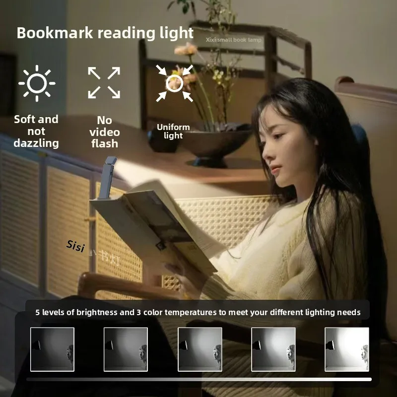 USB Rechargeable Clip-On Reading Light Eye-Care LED Bookmark Lamp Ultra Compact Mini Portable Night Light Dorm Bedroom Bedside