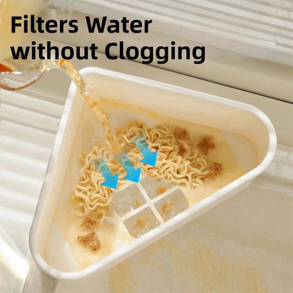 Triangle shaped Faucet Drainage Basket Compact Quickly Drain Food Residue Separator Self-Cleaning Durable