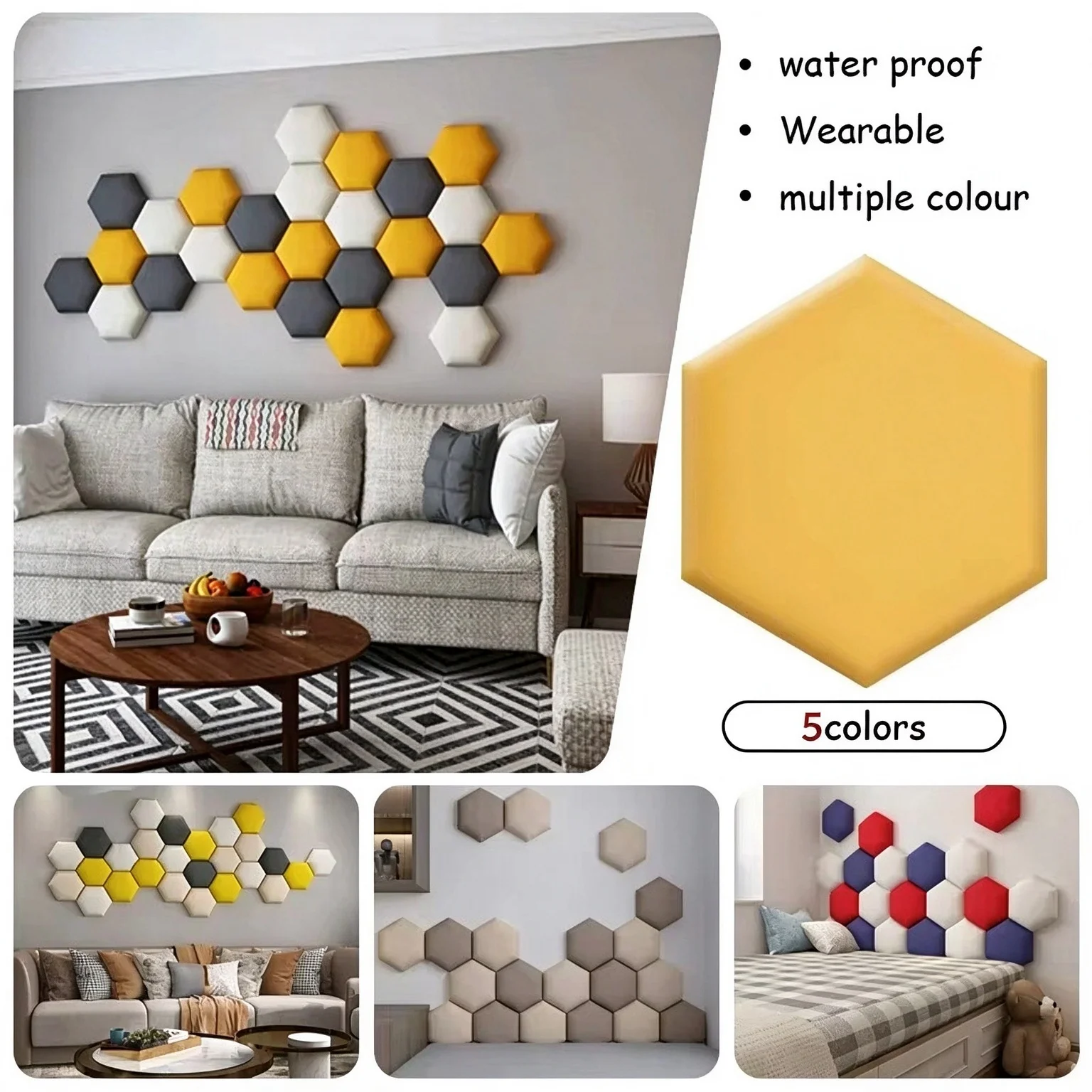 1PC 28.8CM/11.34IN Self-Adhesive Hexagonal Wall Panel, 3D Soft Upholstered Wall Sticker, Bedroom Living Room Wall Decoration