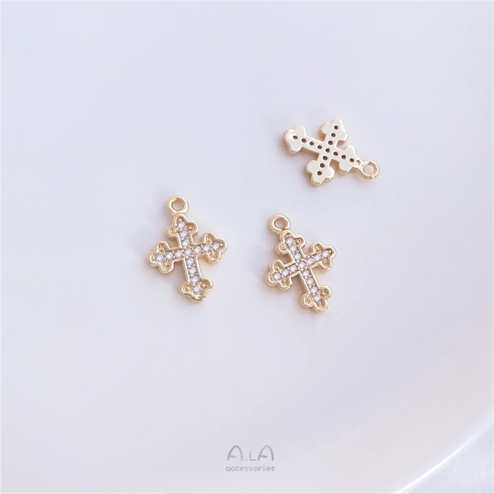 Micro-set zirconia small charm series 14K clad gold angel eyes palm cross wings jewelry pendant