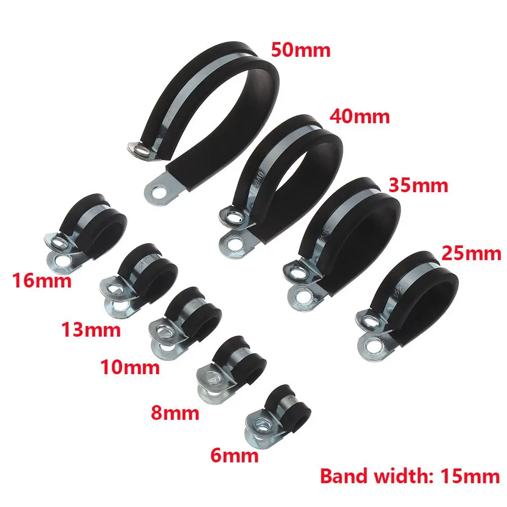 

10Pcs Metal Wiring Hose Clamp Rubber Lined P Clips Pipe Cable Organization Mounting Fix Fasteners Hardware Electrical Fittings