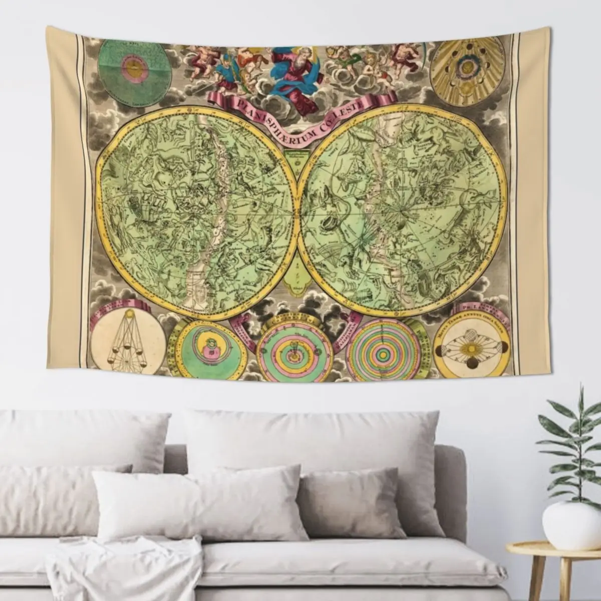 

15th Century Old World Planisphaerium Coeleste Planetary Constellation Map in full color Tapestry Home Decor Aesthetic Tapestry