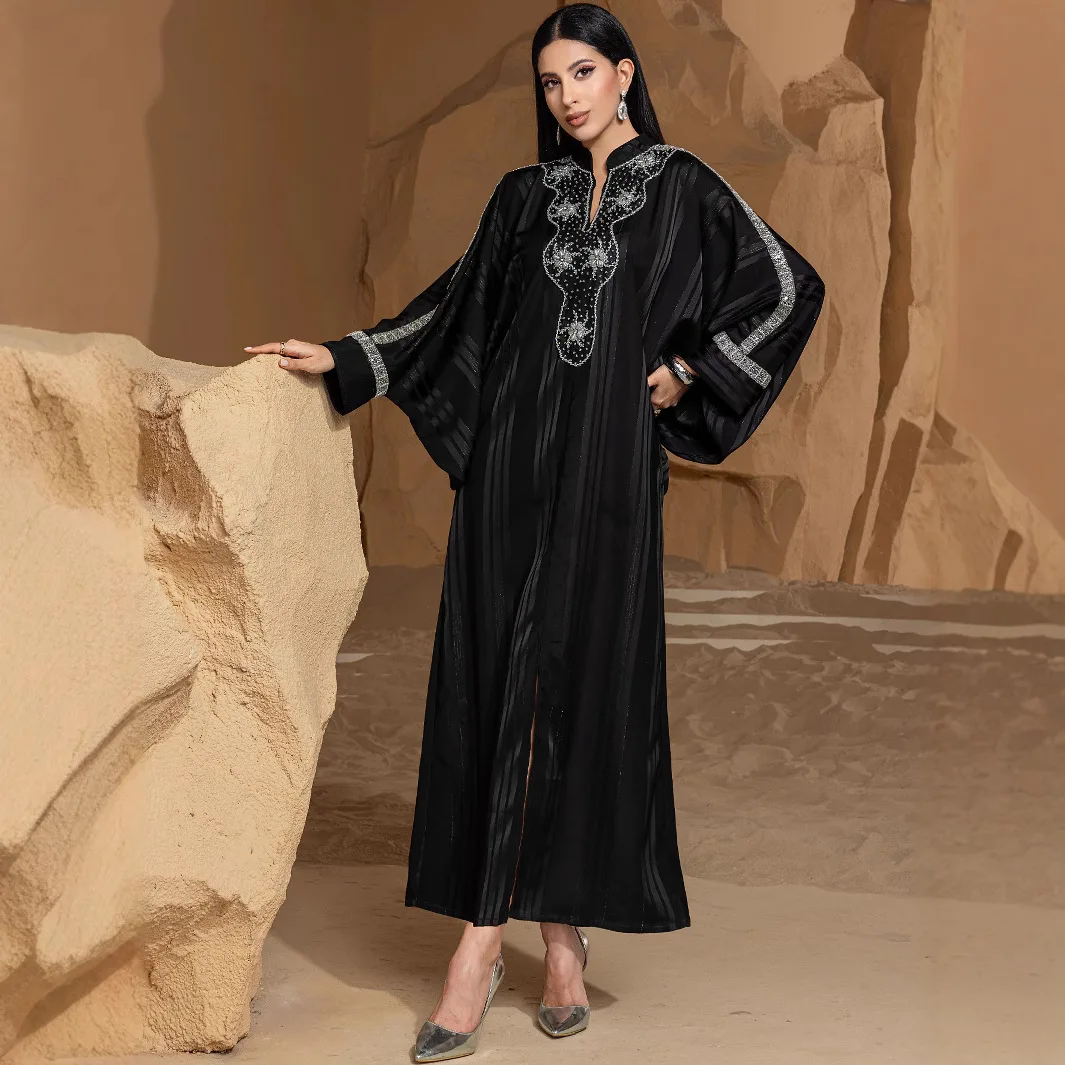 

Eid Djellaba Sequins Stripes Robe Modest Abaya Musulmanes Dubai Ramadan Mubarak Arab Jalabiya Islamic Longue Kaftan Loose Caftan