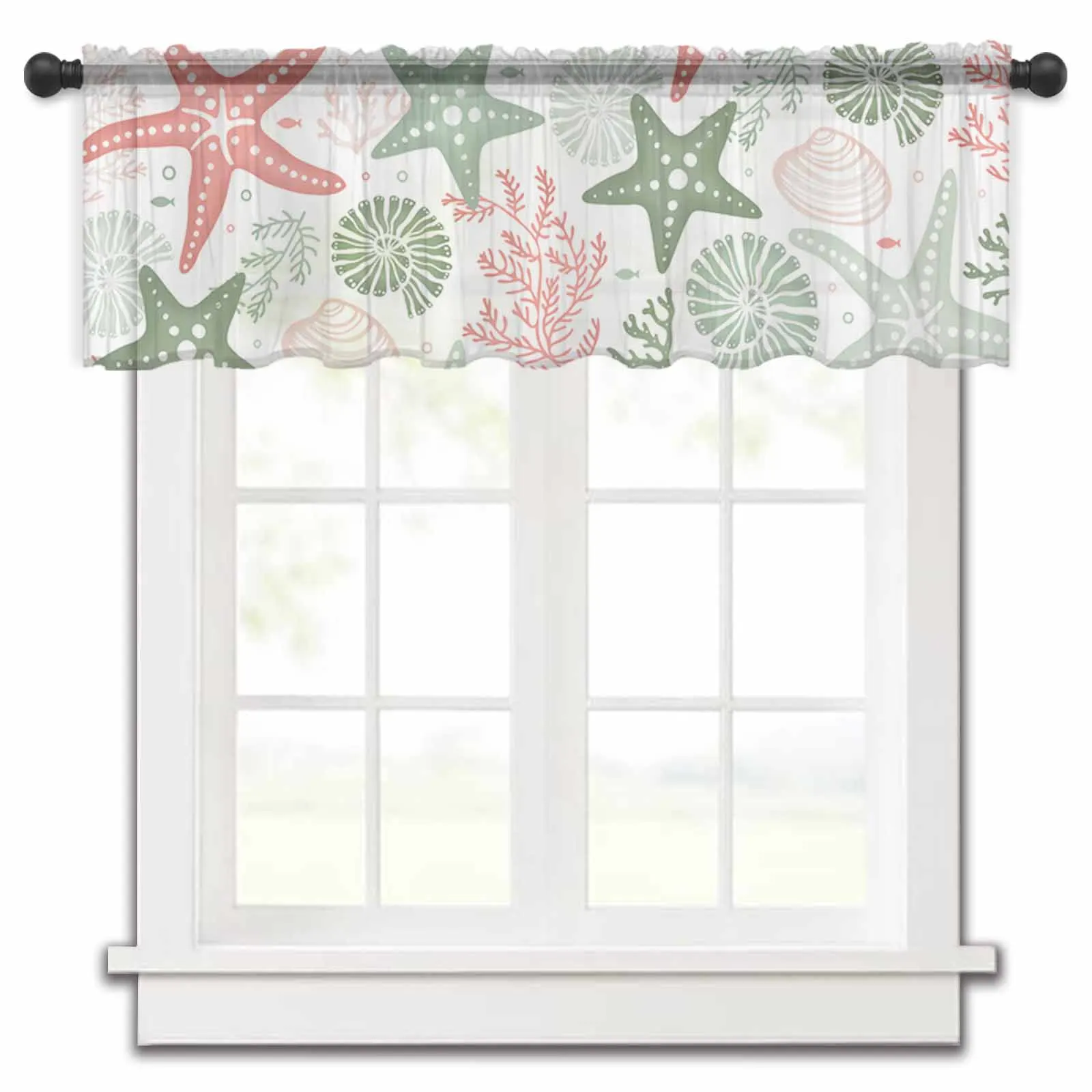 Summer Ocean Coral Starfish Shell Duck Green Red Kitchen Sheer Curtains Tulle Small Curtain Living Room Voile Drapes Home Decor