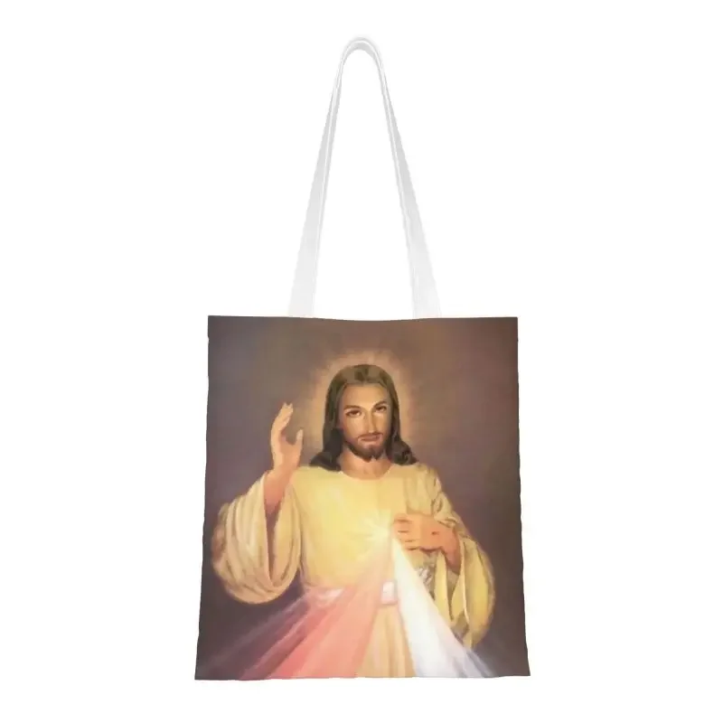 Funny Divine Mercy Shopping Tote Bags Recycling Grocery Canvas Shopper Shoulder Bag