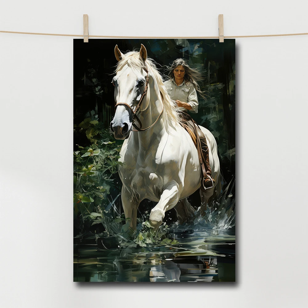 The Girl Rides a Horse Canvas Painting Wall Art Printed Poster Illustration Home Decor Items