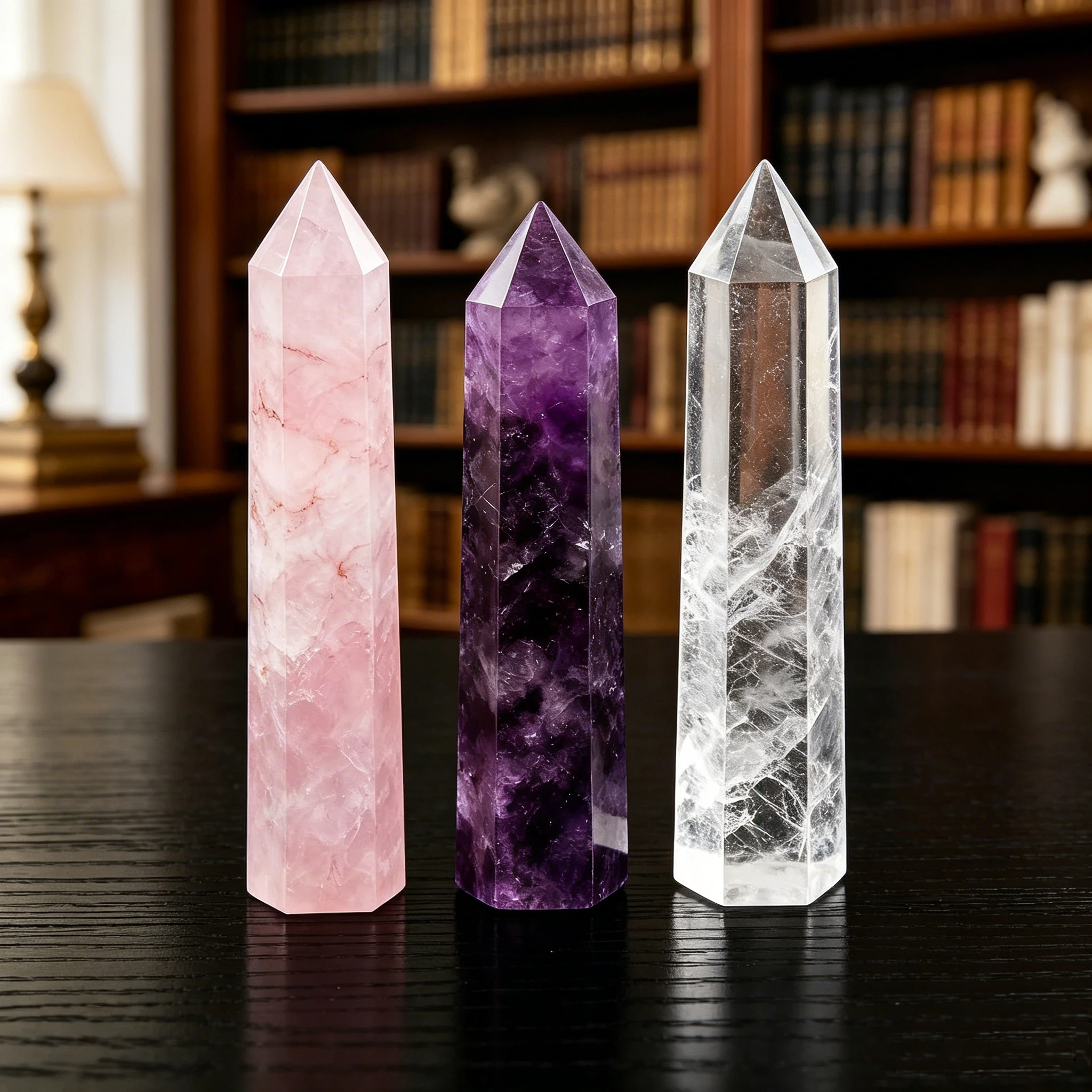 Natural Crystal Tower Point Set 3Pcs 6 Faceted Obelisk Wand 4-6cm Rose Quartz Amethyst Clear Quartz Hand Polished High Quality Gift Set Home Decor Desk Ornament Room Decor Bedroom Decor Office Decor Table Centerpiece Collectible Specimen Christmas Gift