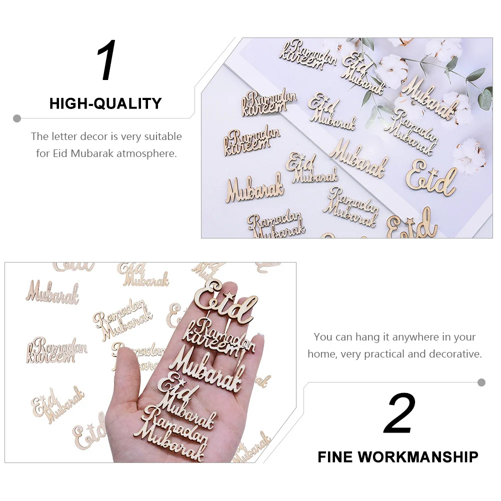 

75Pcs Eid Mubarak Wooden Letter Sign Durable Wooden Decor for Party Home Office Hanging Pendant Creative Letter