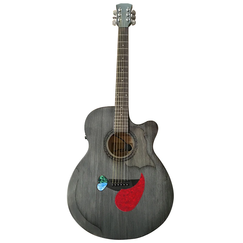 New Design Grey-green Pull Silk Acoustic Electric Guitar 40 Inch Matte Finish 6 String Folk Guitar With Microphone EQ