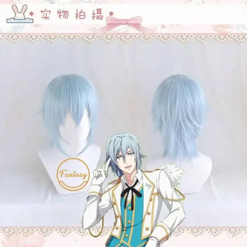 Peruca Cosplay azul curta com boné, Tamaki Yotsuba IDOLiSH7, resistência térmica, cabelo sintético, festa à fantasia, peruca grátis