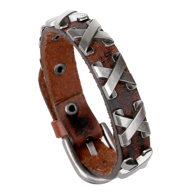 Gothic Punk Harajuku Rock and roll Simple Hip hop Fashionable Individuality  Accessory Leather  Adjustable X-shape Bracelet