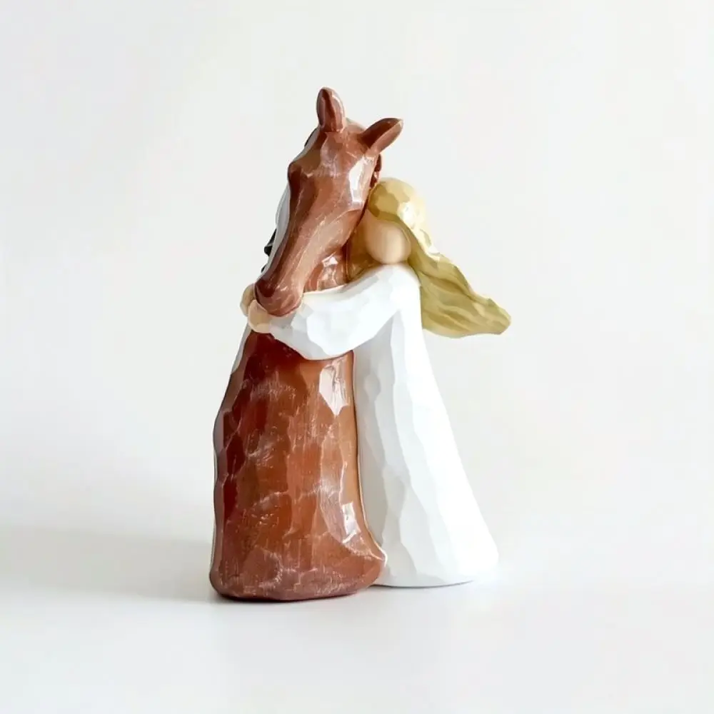 Creative Resin Statue Girl Hugging Horse Figurine Modern Home Office Decor Artistic Ornament For Desk Shelf Gift