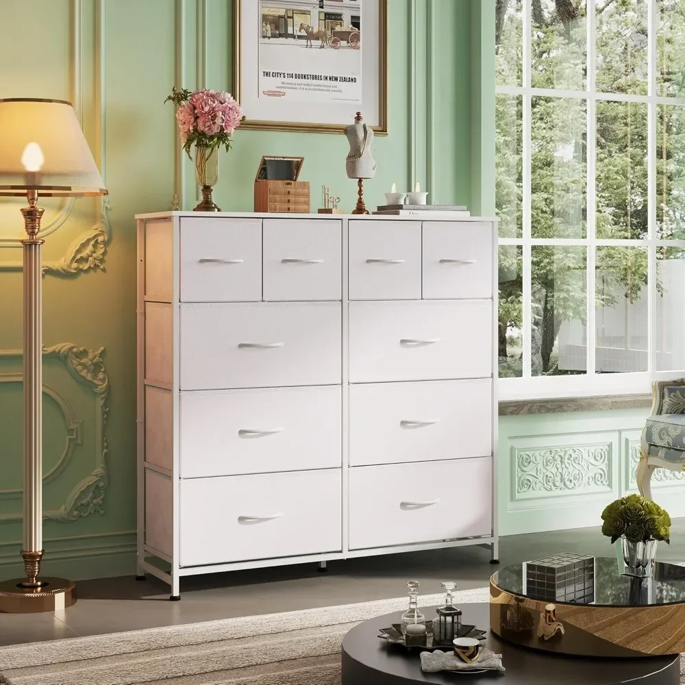 White Dresser for Bedroom with 10 Drawers, Tall Chest of Drawers for Bedroom, Storage Drawer Unit, Organizer Unit for Hallway