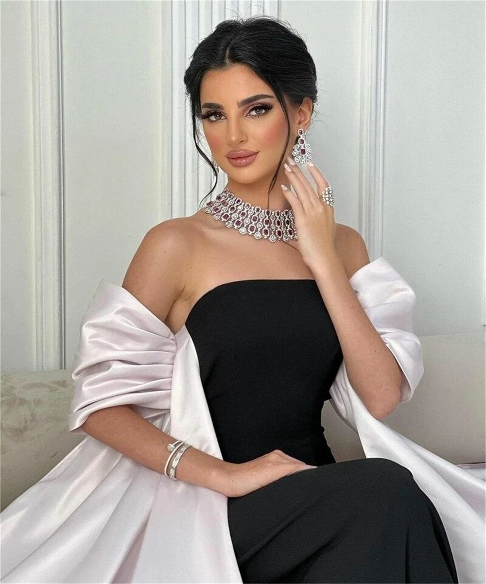 AsaNagi Elegant Strapless Prom Dress Women Simple Mermaid Party Evening Gown Ankle Length Black Saudi Special Occasion Dresses