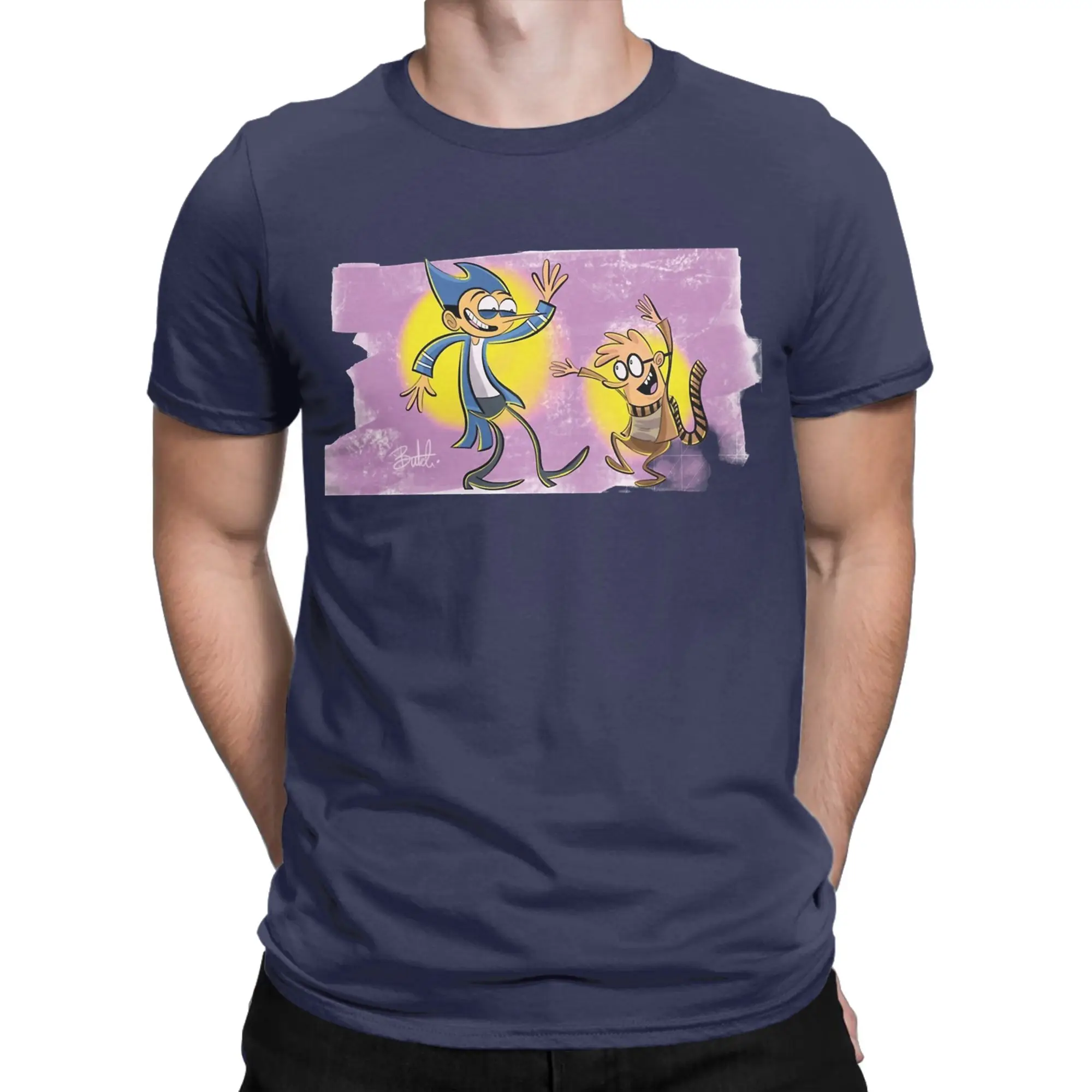 Streetwear mordecai and the rigbys T Shirt Men Round Neck Short Sleeve Tops Regulars Show  Cotton Summer TopsTops