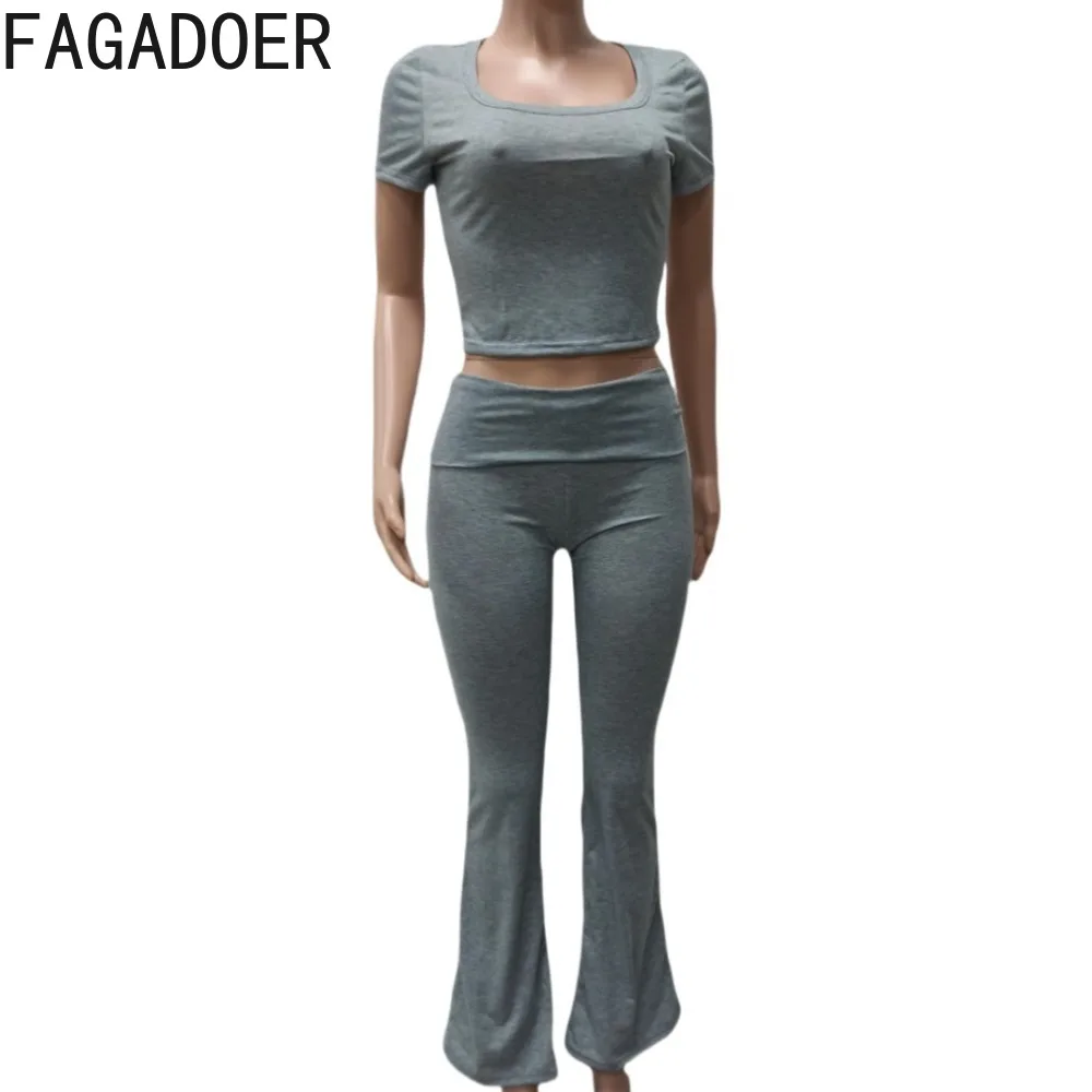 FAGADOER-conjunto ajustado de 2 piezas para mujer, Top corto con cuello cuadrado, pantalones de cintura baja, ropa de calle Y2k, Color caramelo, otoño