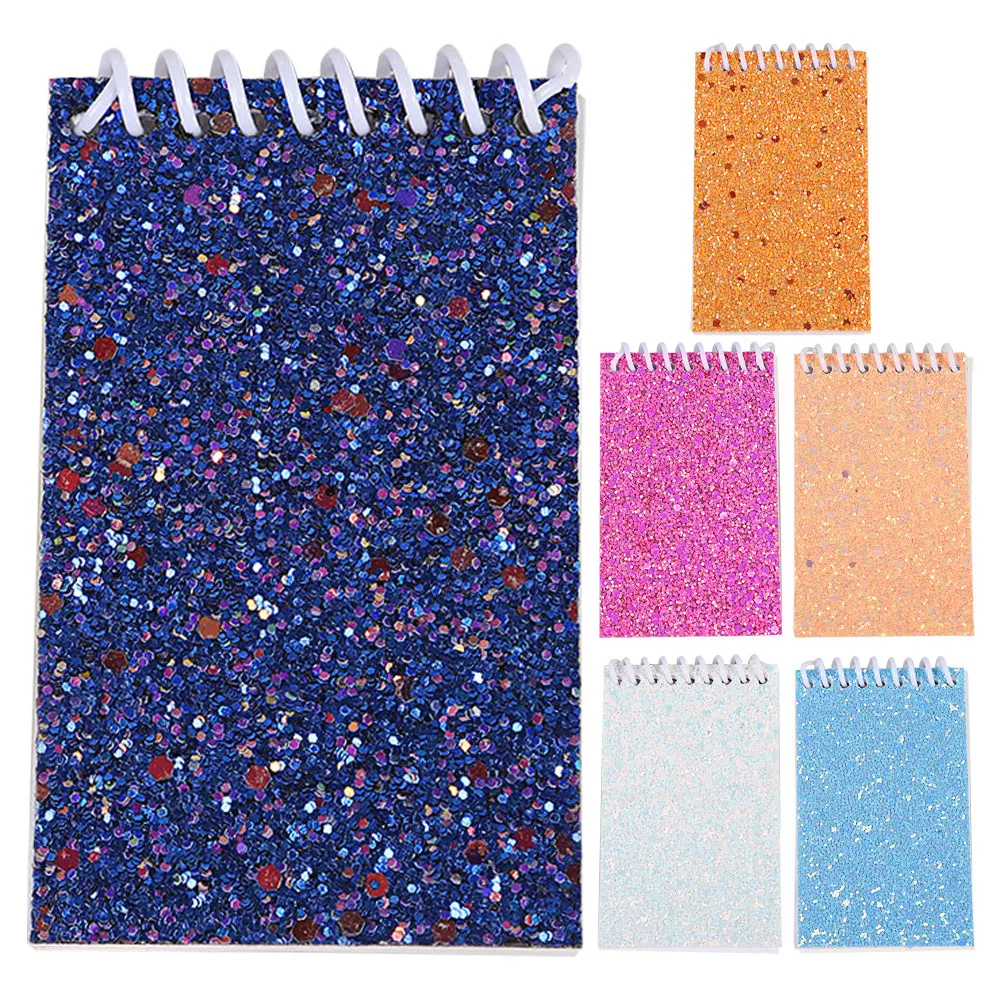 6Pcs Glitter Covered Spiral Notebooks Portable Blank Page Pocket Journal Compact Notepad Daily Note Taking Creative Writing