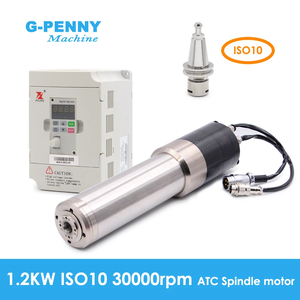 NEW! G-Penny 1.2kw ISO10 Water Cooled ATC Auto Tool Change Spindle Motor30000rpm 1000Hz 4Pole with BD612 1.5KW Inverter kit