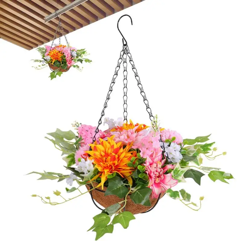 

Artificial Flower Basket creative Farmhouse Seasonal Arrangement with Colorful FlowersHand Basket Handmade Flower Wedding Decor