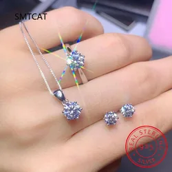 Solitaire Lab Diamond Jewelry set 925 Sterling Silver Party Wedding Rings Earrings Necklace For Women Bridal Moissanite Jewelry