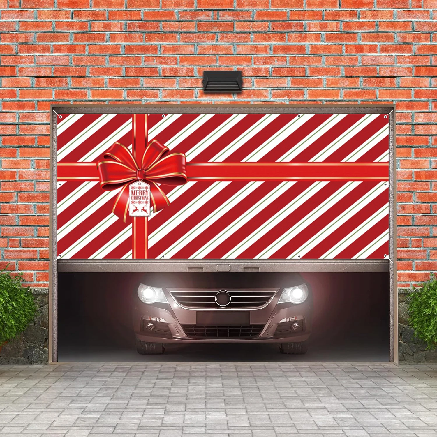 Christmas Garage Door Cover Large Winter Xmas Gift Garage Backdrops Outdoor Decorations Polyester Fabric Photography Background