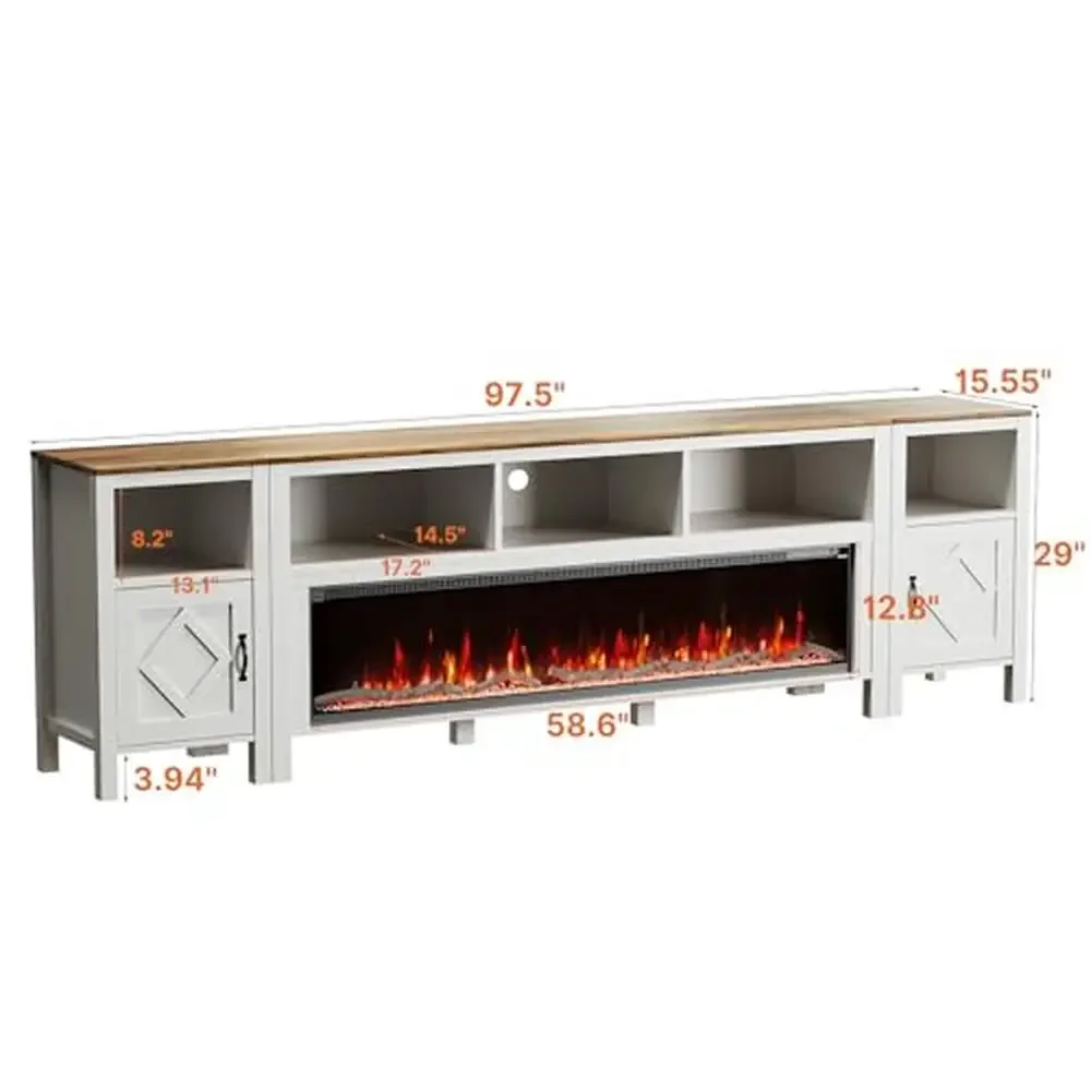 Farmhouse TV Stand Electric Fireplace Entertainment Center Storage 110