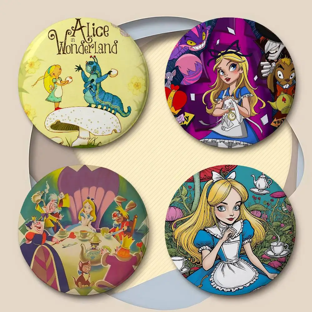 Cartoon A-Alice In W-Wonderland Anime Round Laser Badge Cartoon Brooch Clothes Backpack Accessories Lapel view 4