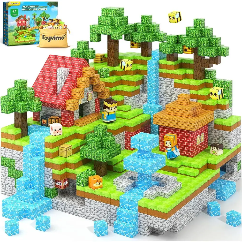 

STEM-Compatible Magnetic Building Blocks Set, 100 Pieces, Ideal for Ages 3-12, Encourages Creative Play for Kids