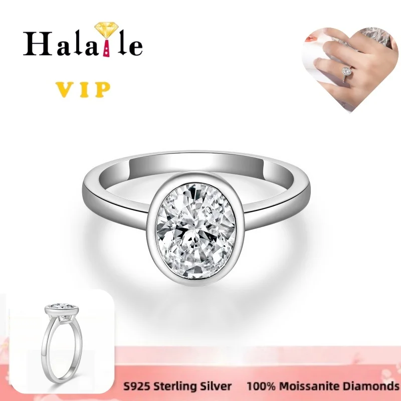 

Halaile 7*9 мм 2 карата 925 серебро классическая овальная огранка D цвет муассанит кольцо для женщин свадебные сверкающие роскошные ювелирные изделия