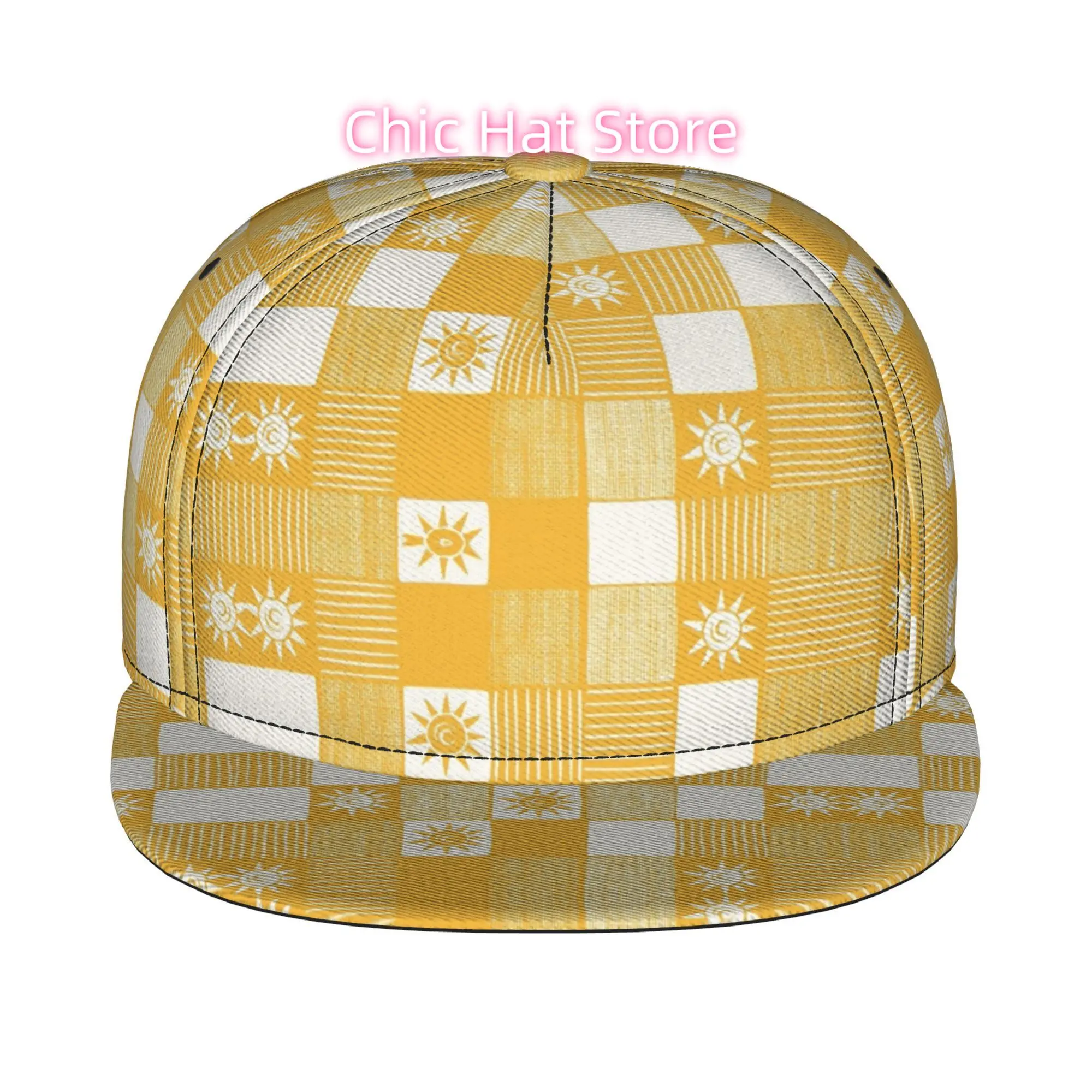 1pc Retro Sun And Stripe Checker Fully Printed Hip-Hop Caps, Baseball Caps, Stylish Flat-Brimmed Baseball Cap  Trucker Cap