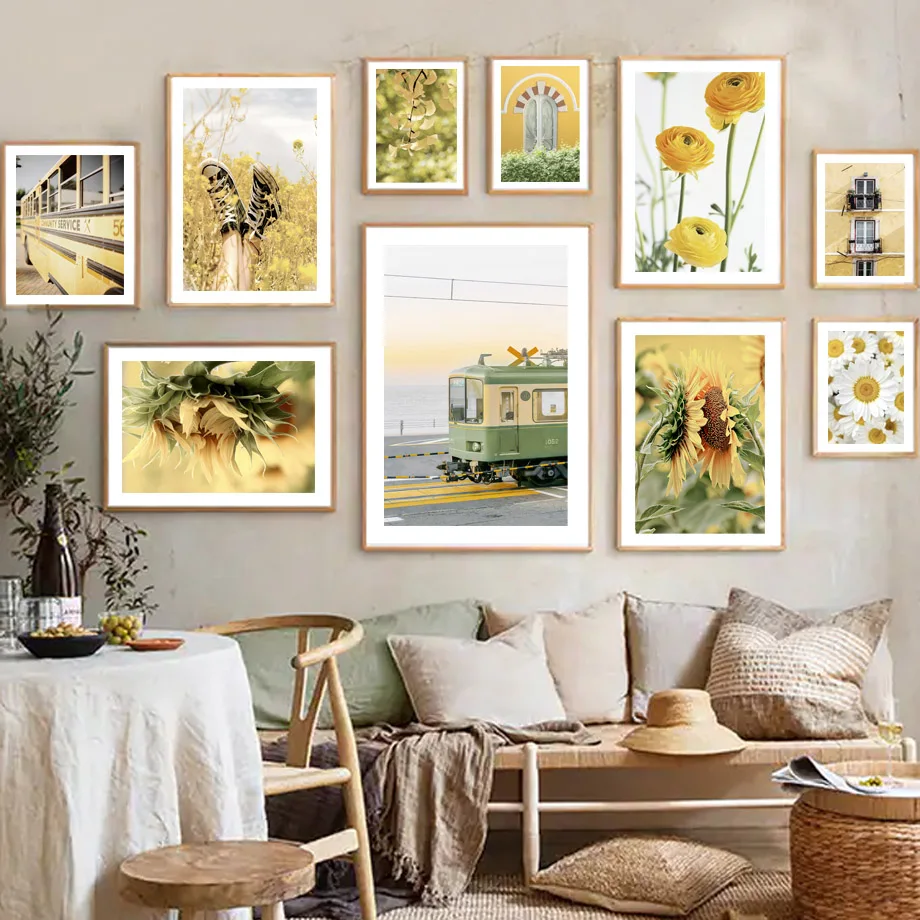 Train Orange Lemon Sunflower Spring Field Nordic Posters And Prints Canvas Painting Wall Art Pictures For Living Room Home Decor