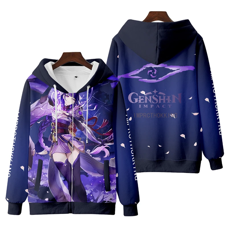 Sudadera con capucha de Genshin Impact Beelzebul para hombre y mujer, sudadera con cremallera, estampado 3D, Raiden Shogun Baal, Cosplay, chaqueta con capucha