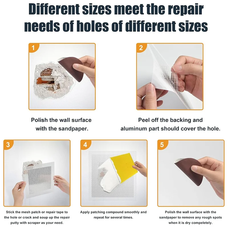 HLZS-6/8/12/12 Inch Dry Wall Patch Kits For Large Holes, 8Pack Drywall Repair Kit With Scraper& Sandpapers