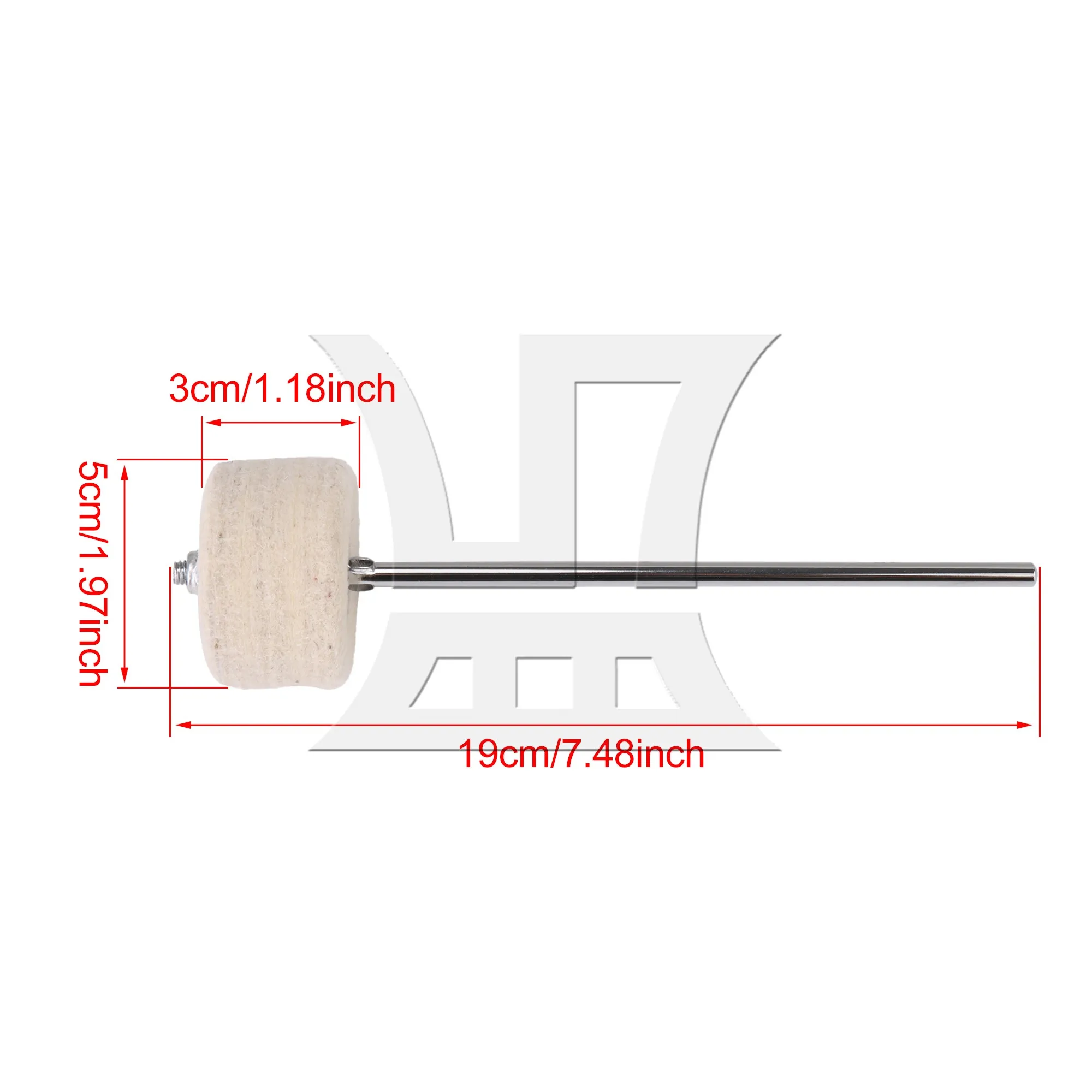 

YIBUY Round Shape Stainless Steel Shaft 7.48 x 1.97inch White Felt Bass Drum Beater